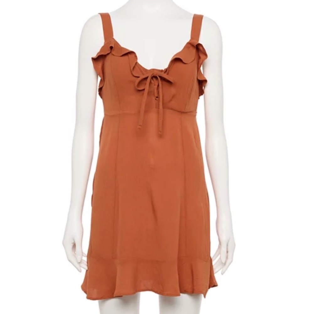 Juniors' SO Ruffled Front Lace Up Mini Dress